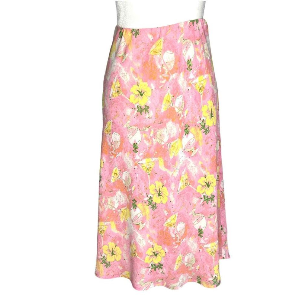 Christopher & Banks A-Line Pink Cocktail Midi Skirt M